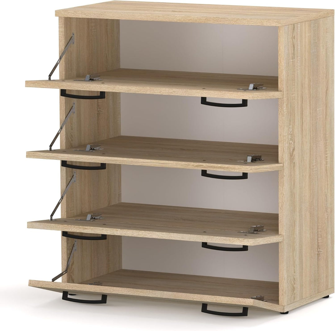 MRBLS_HOME Schuhschrank 71,2 x 82,9 x 35 cm (B/H/T) – Schmale Kommode mit 4 Klappen - Aufbewahrungsk