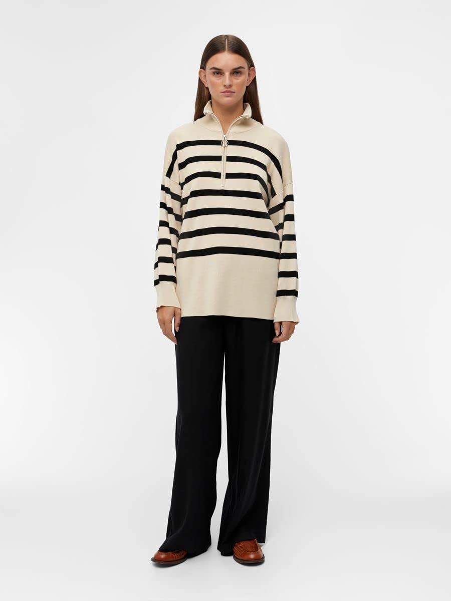 OBJECT Damen Objester L/S Knit Zip Pullover Noos Strickpullover, Sandshell