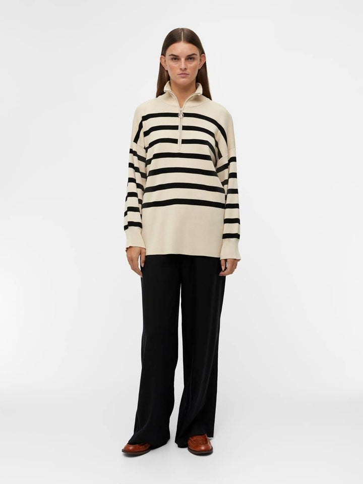 OBJECT Damen Objester L/S Knit Zip Pullover Noos Strickpullover, Sandshell