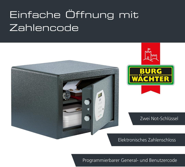 Burg-WÄCHTER Möbeltresor mit elektronischem Zahlenschloss, Inkl. Fachboden, Zur Wand- und Bodenbefes