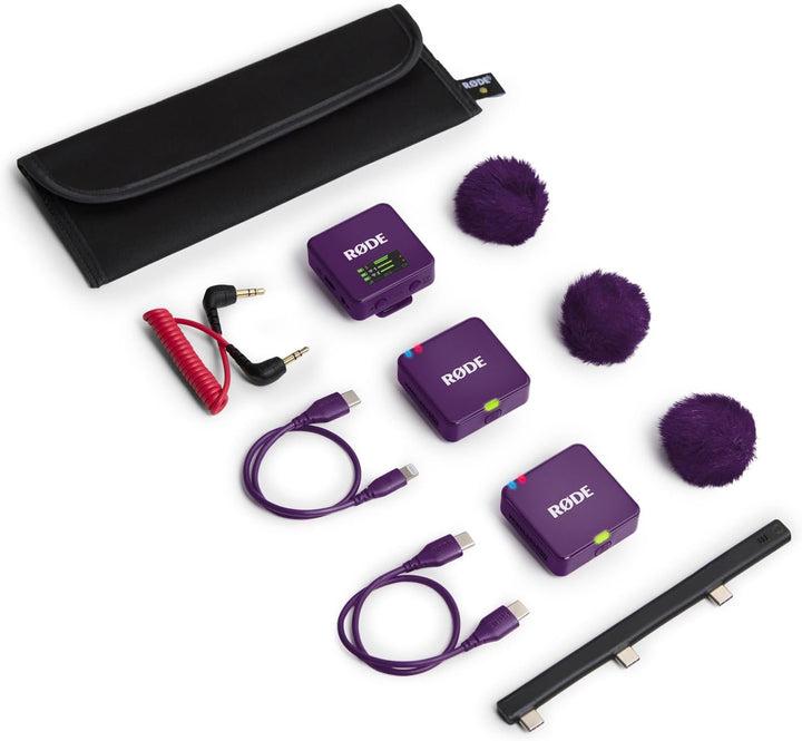 Rode Wireless GO Gen 3 Drahtloses 2-Kanal Mikrofon-Funksystem Lila mit keepdrum Softcase, Lila