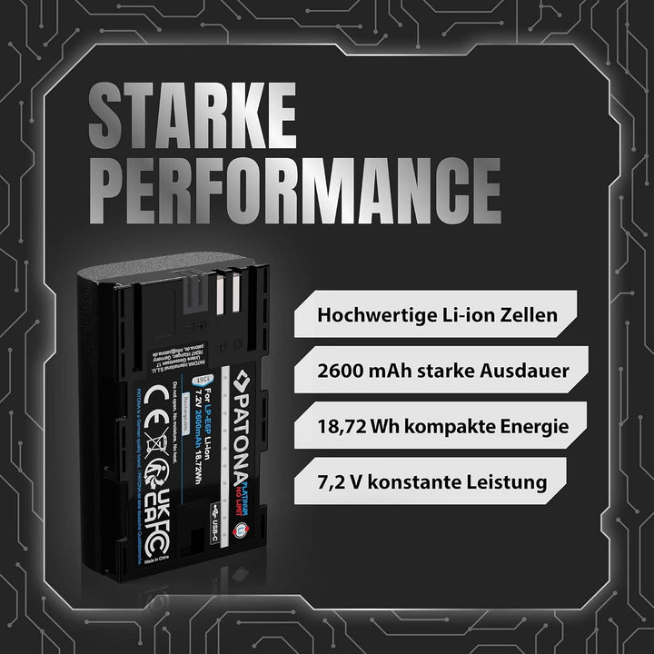 PATONA 2X Platinum Akku LP-E6P LP-E6NH 2600mAh USB-C Eingang Ersatzakku kompatibel mit Canon EOS R7