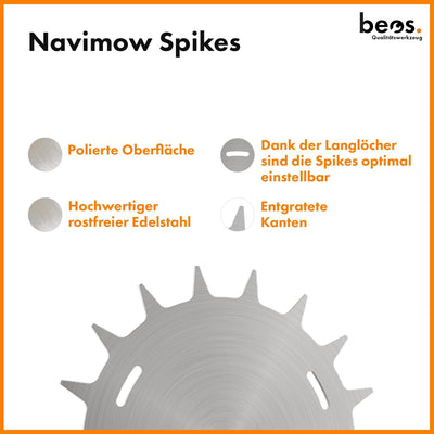 BEOS® PREMIUM EDELSTAHL Spikes für Segway Navimow - Poliert – Langlöcher für optimale Ausrichtung –