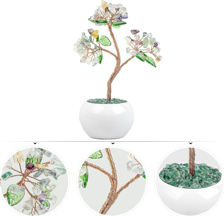 Nupuyai Fluorit Kristall Baum Feng Shui Edelstein Baum mit Keramische Basis, Glücksbaum, Geldbaum Ge
