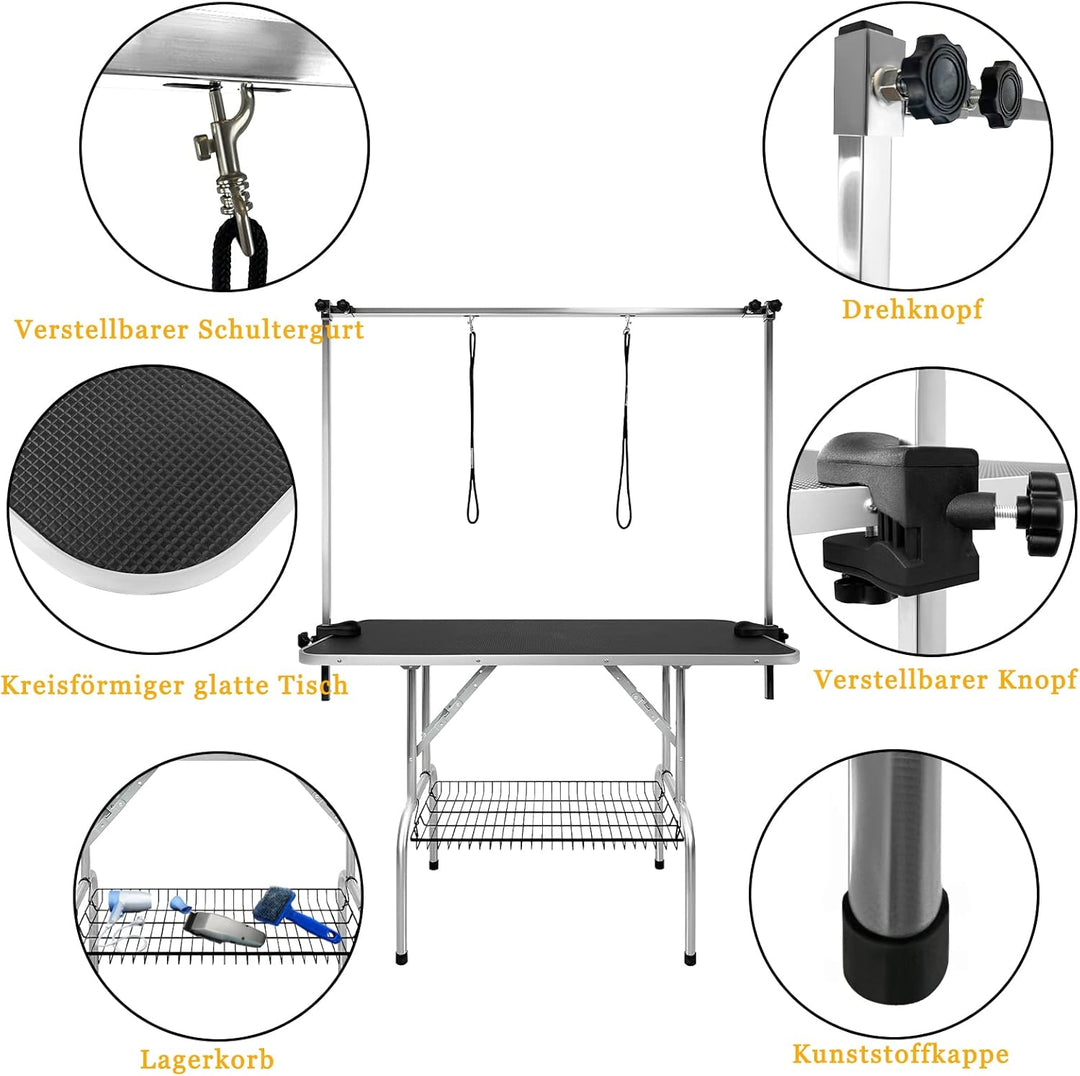 AufuN Trimmtisch für Hunde Schertisch, 113x60x76 cm Stabil Hundepflegetisch mit höhenverstellbarem G