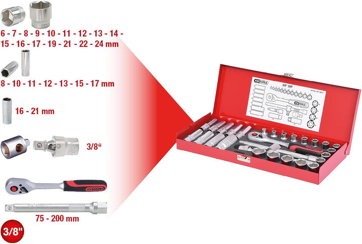 KS Tools 917.4031 3/8" Steckschlüssel-Satz, 30-tlg.