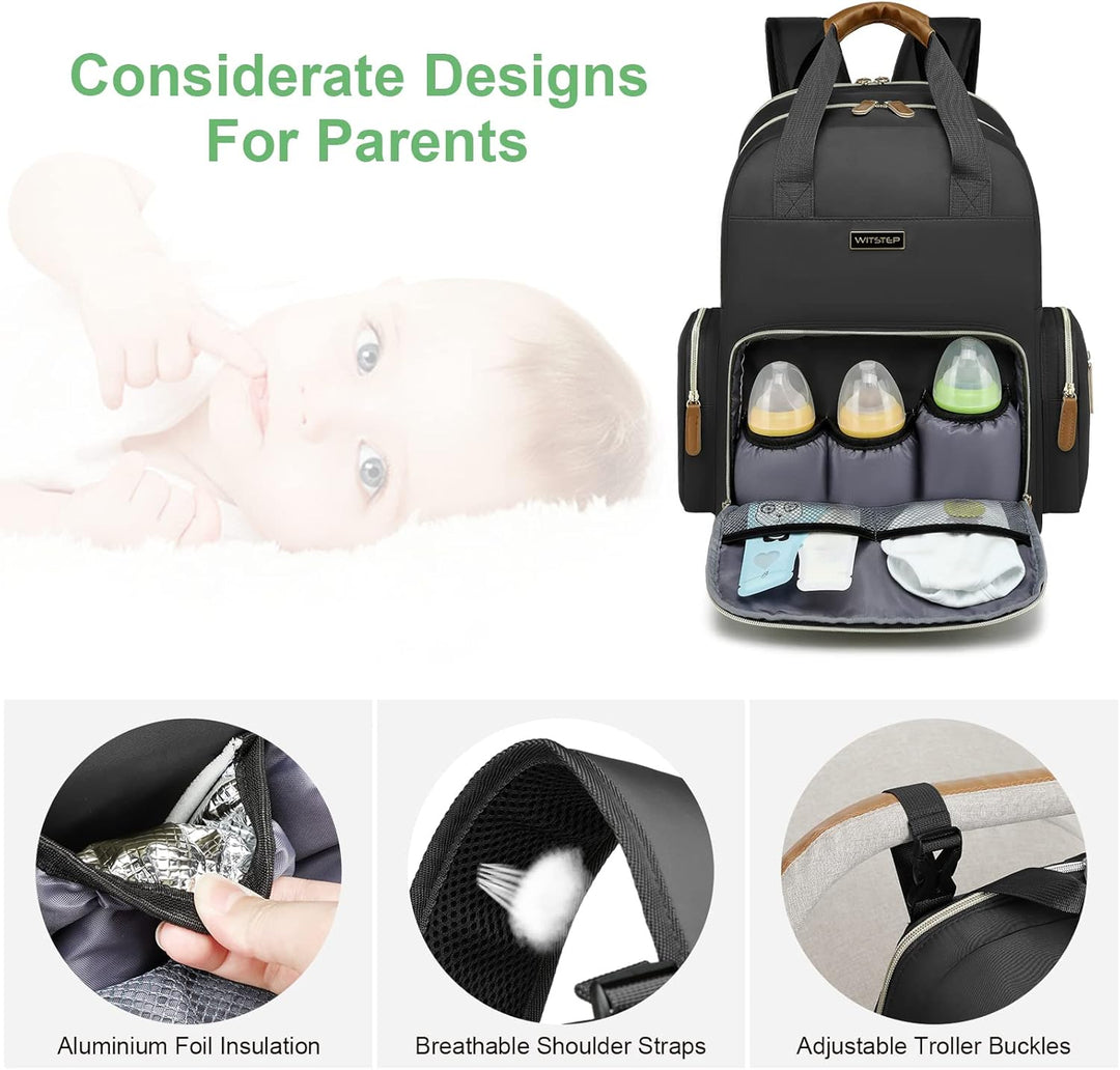 WITSTEP Diaper Bag Backpack with Changing Station, Baby Diaper Bag Organizer for Moms Dads Large Bab