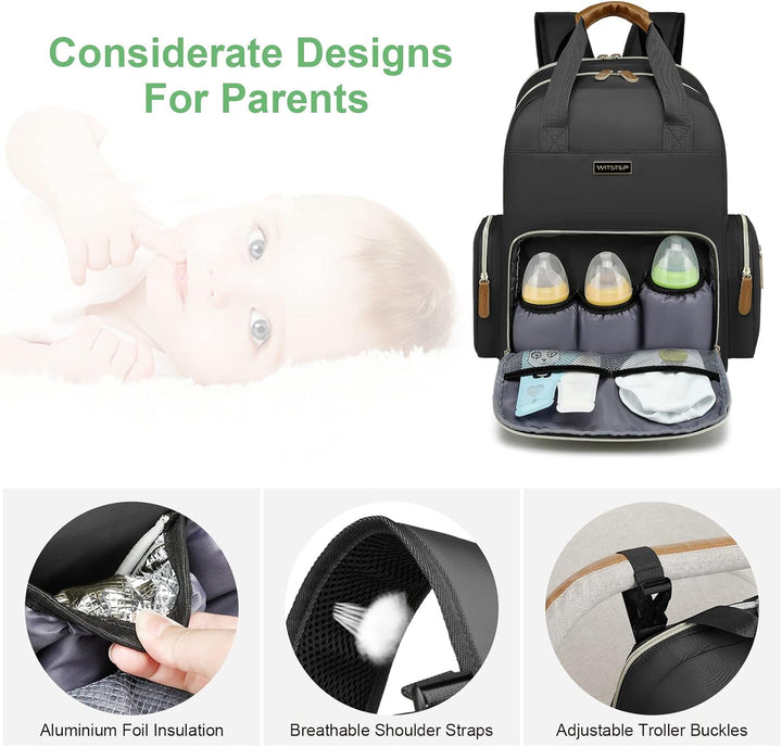 WITSTEP Diaper Bag Backpack with Changing Station, Baby Diaper Bag Organizer for Moms Dads Large Bab