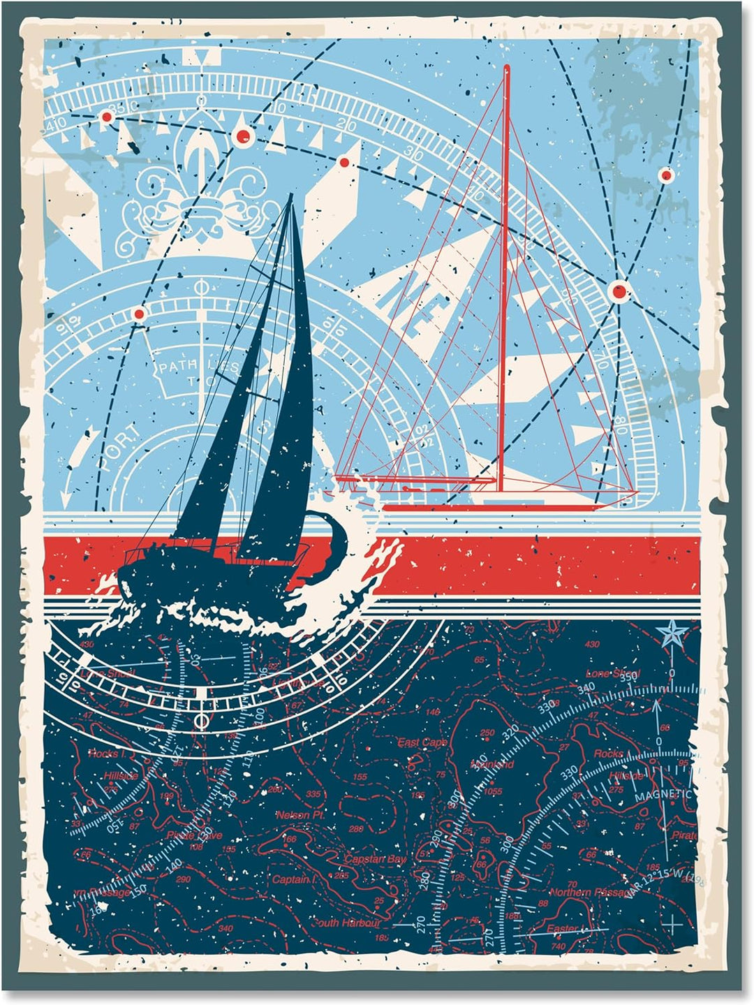 wandmotiv24 Leinwandbild Maritim, 80x60cm, Hochformat, Segelschiff, Deko, Bilder auf Leinwand, Wandd