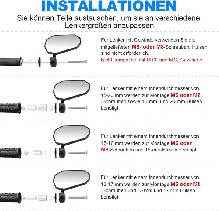 SUPAREE Motorrad Spiegel Universal Motorrad Rückspiegel Motorrad Spiegel e-geprüft 360°Drehbar mit R