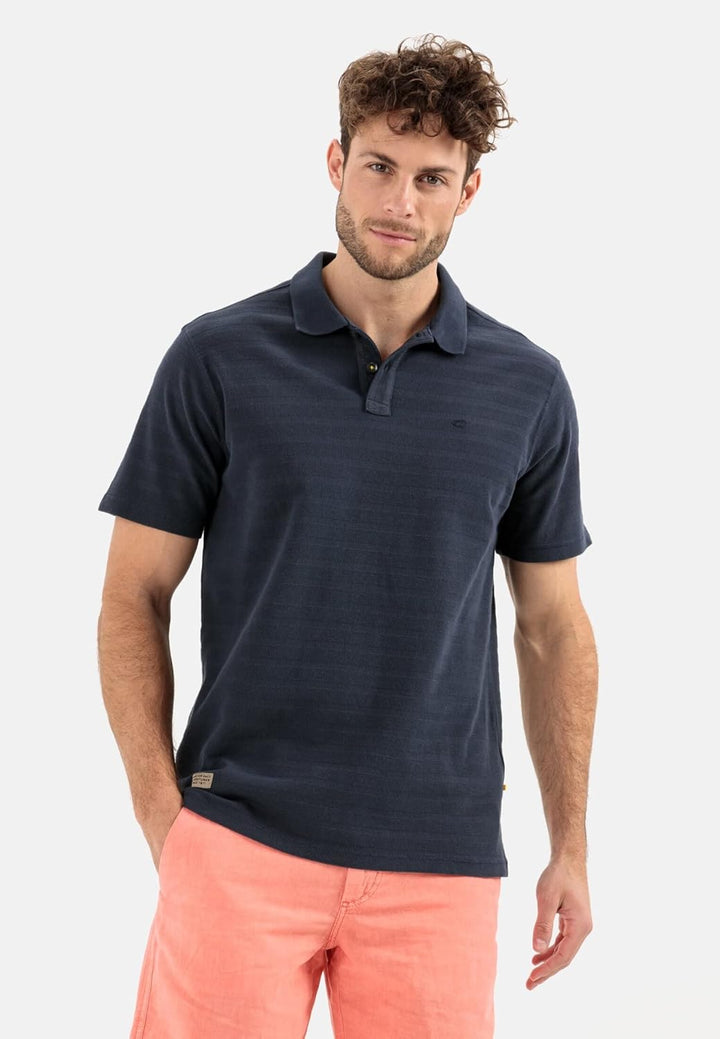 camel active Herren Kurzarm Poloshirt im tonalen Streifenmuster S Night Blue