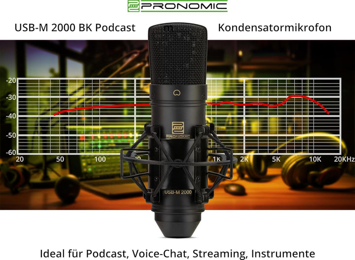 Pronomic USB-M 2000 BK Podcast Kondensatormikrofon - Ideal für Instrumente, Gesang und Sprache - 14