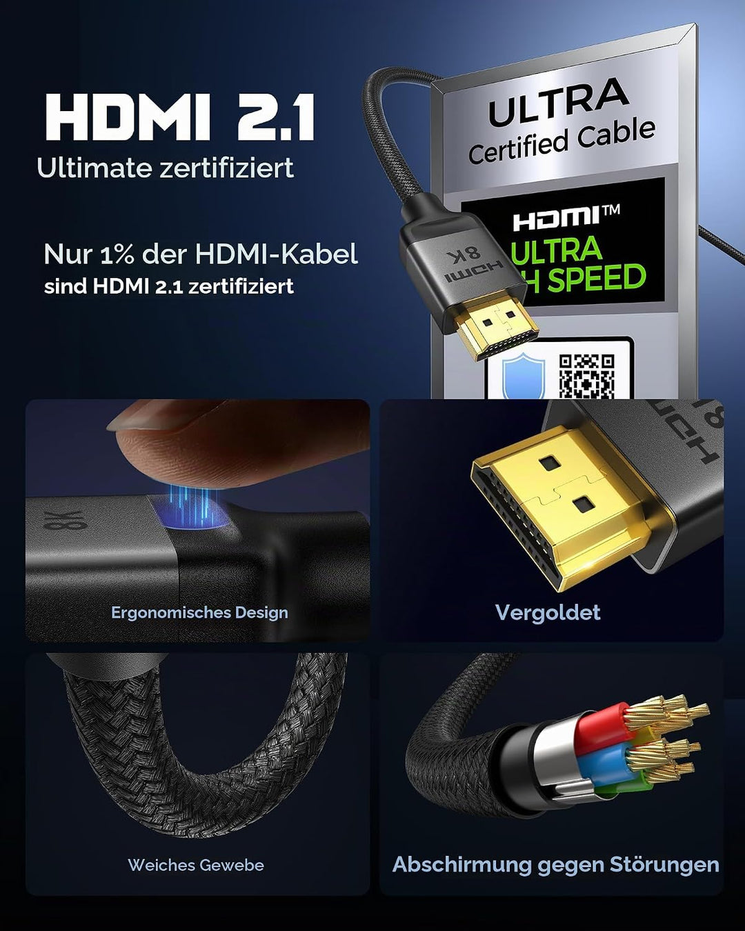 Silkland 10K 8K HDMI 2.1 Kabel 3m, 2Pack Zertifiziertes HDMI®Kabel 4K@144Hz/120Hz 8K@60Hz, eARC, HDR