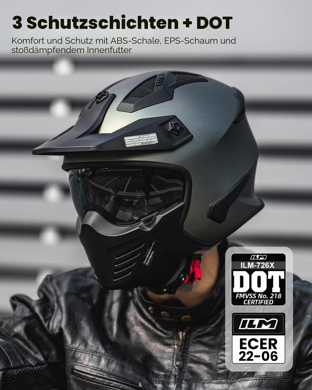 ILM Helm Motorrad Integralhelm Motocross Herren Damen Vintage Retro mit Visier ECE Model 726X XXL Gr