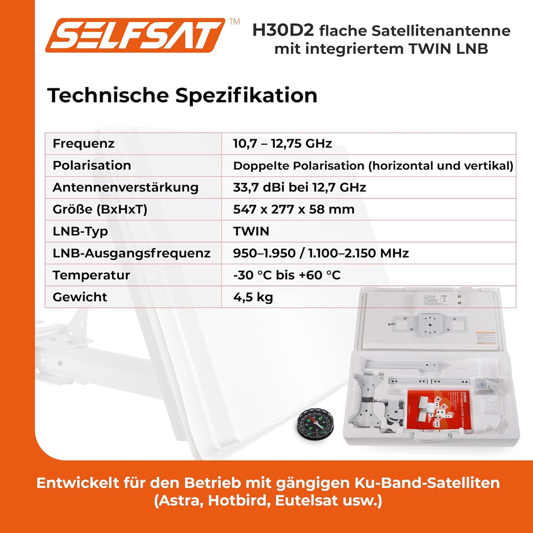 Selfsat H30 D2 Twin Flachantenne für 2 Teilnehmer weiss Double Single, Double Single