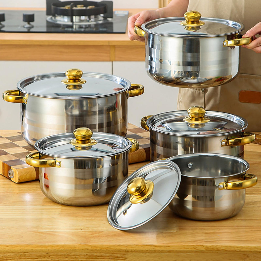 Edelstahl Kochgeschirr-Set Topfset Induktion mit zwei Griffen | 10-teilig Kochtopf Set Töpfe Set mit