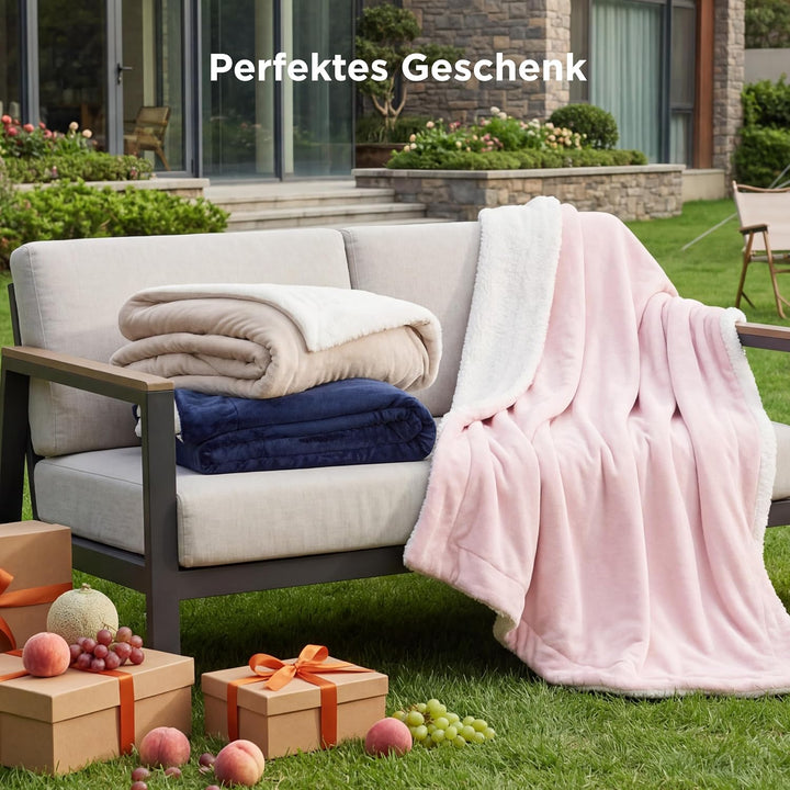 BEDSURE Decke Sofa Kuscheldecke Grau - warm Sherpa Sofaüberwurf Decke gross, Dicke Sofadecke Couchde