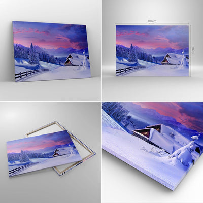 Bilder auf Leinwand 100x70cm Leinwandbild Winter Landschaft Frost Schnee Gross Wanddeko Bild Schlafz