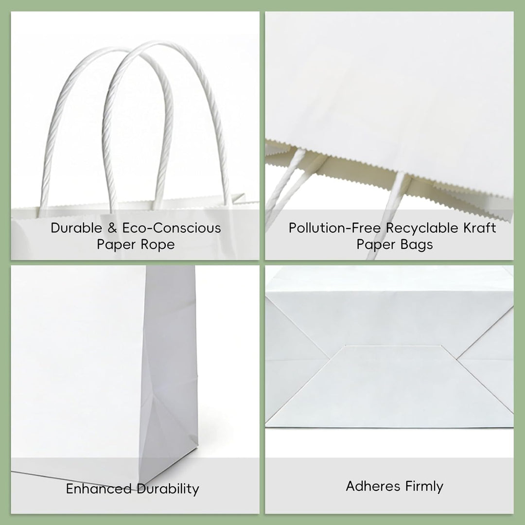 Weifeng 50 Stück Papiertüten Gross 21x11x27cm,Kraftpapiertüten mit Henkel, White Geschenktüten Papie