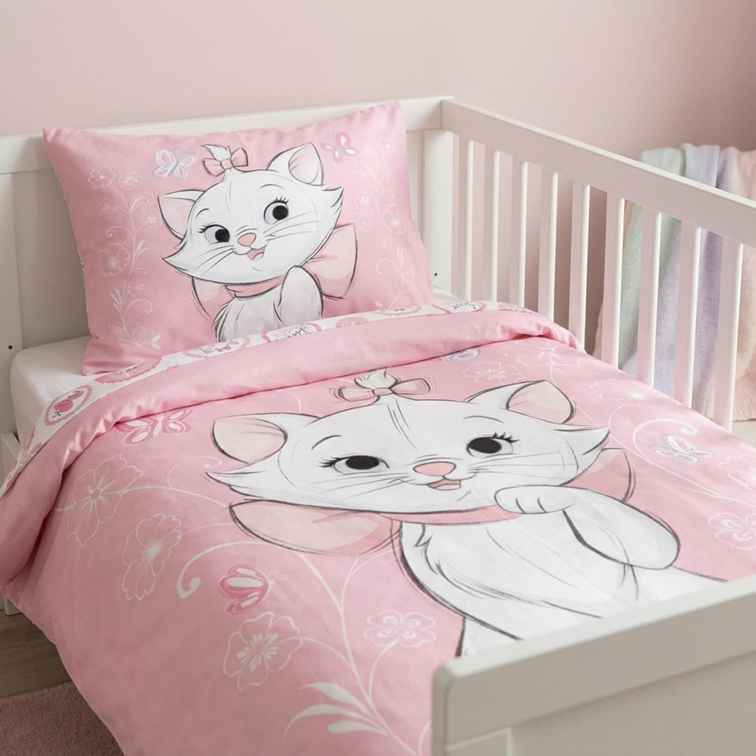 Kinderbettwäsche 100x135 cm Marie Aristocats mit Kissenbezug 40x60 cm, Baby Bettwäsche ideal für 60x