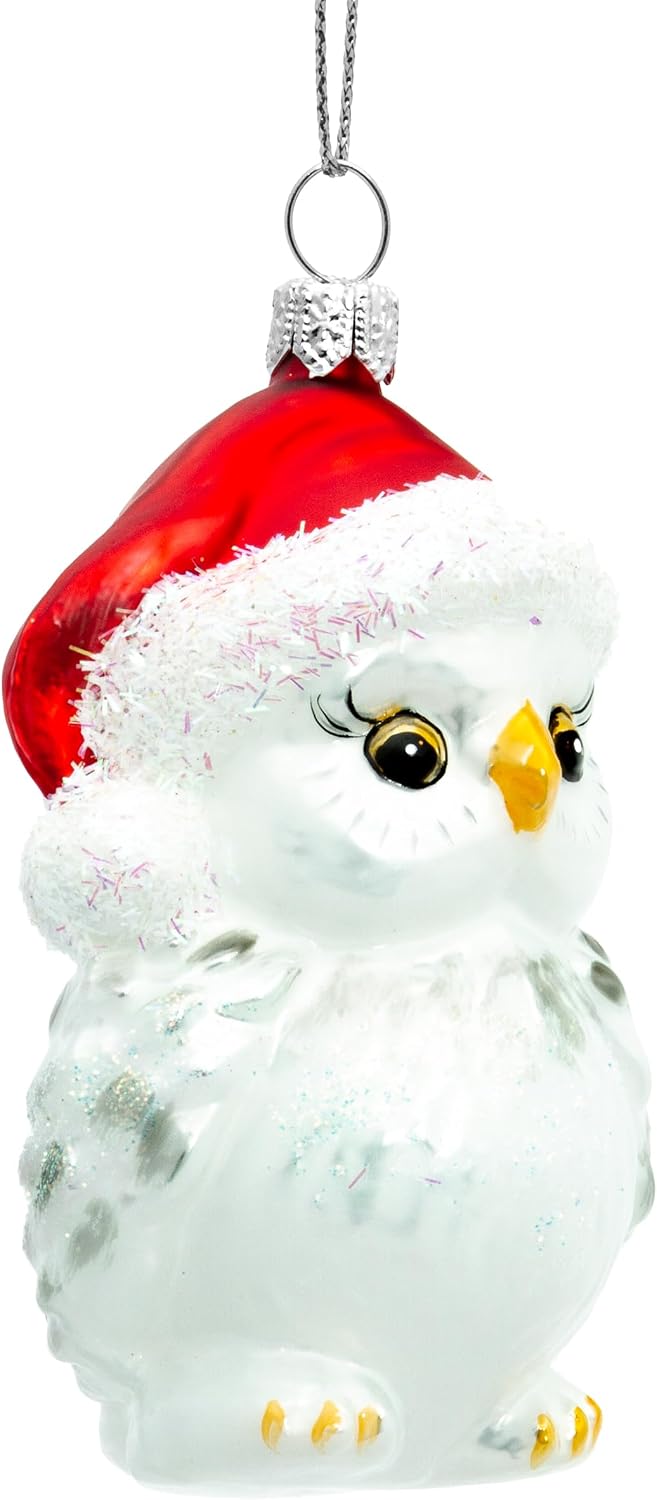 SIKORA Eule mit Weihnachtsmütze besondere Weihnachtskugel Glas Christbaumschmuck Deko Figur Weihnach