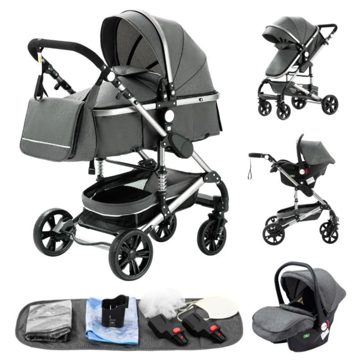 YAZOCO kinderwagen 3 in 1, Zusammenklappbar kinderwagen mit Wickeltasche,Komplettset Becherhalter,Mo