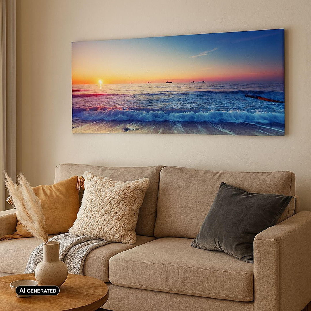 Wandbilder Dekoration Wohnzimmer Meer Strand Welle Panorama Bilder auf Leinwand 120x50cm Leinwandbil