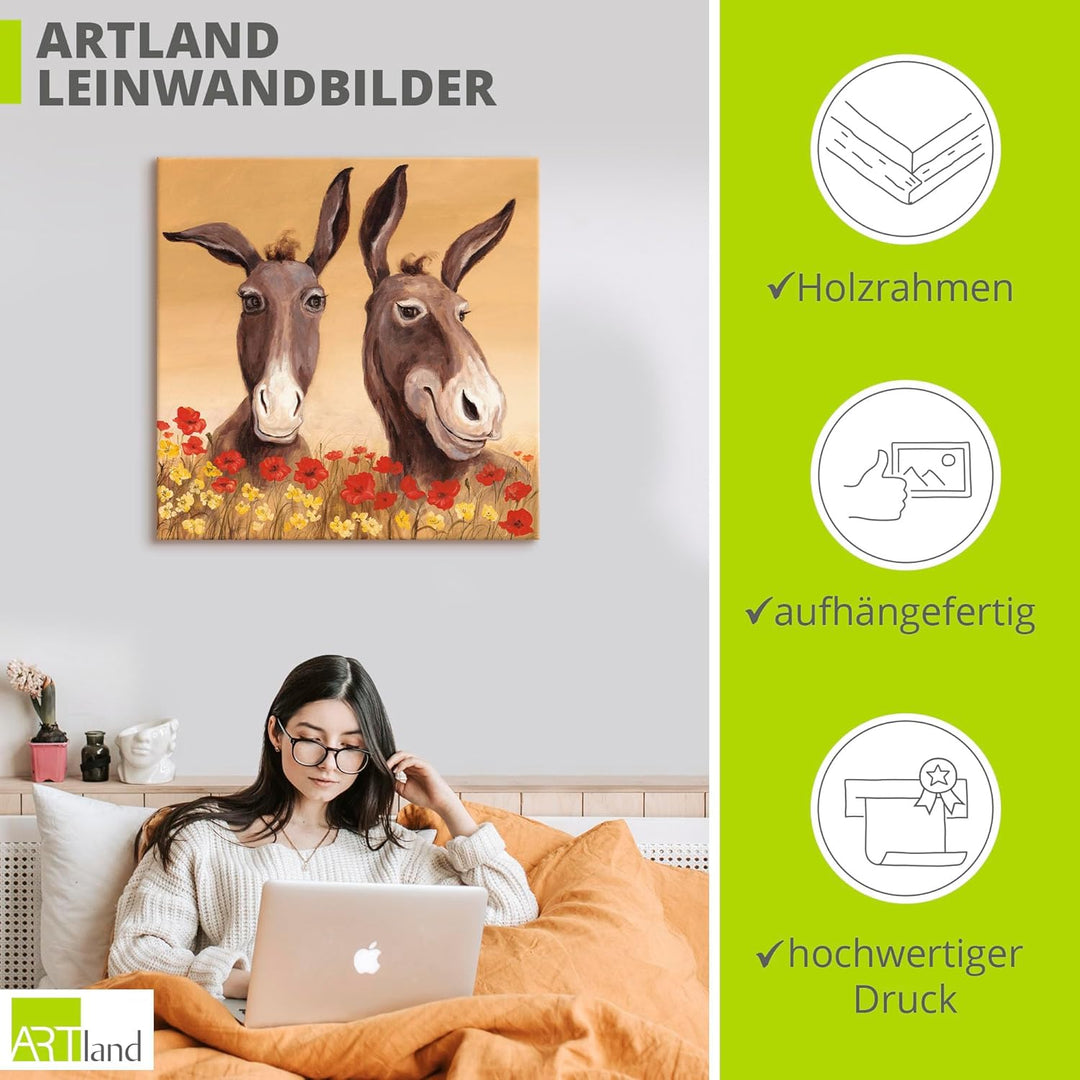 ARTland Leinwandbilder Wandbild Bild auf Leinwand 40 x 40 cm Tiere Haustiere Esel Malerei Creme A1SD