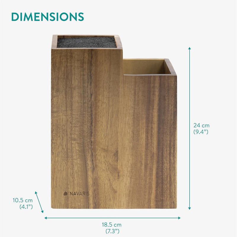 Navaris Messerblock ohne Messer aus Akazie - Hochwertiger Messerhalter - Waschbare Borsten - Messers