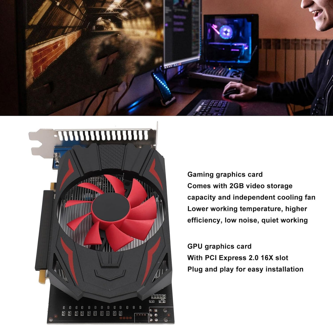 GTX1050 2 GB Grafikkarte, 128-Bit-DDR5-Grafikkarte für PC-Gaming, Unterstützt DirectX 12 PCI Express