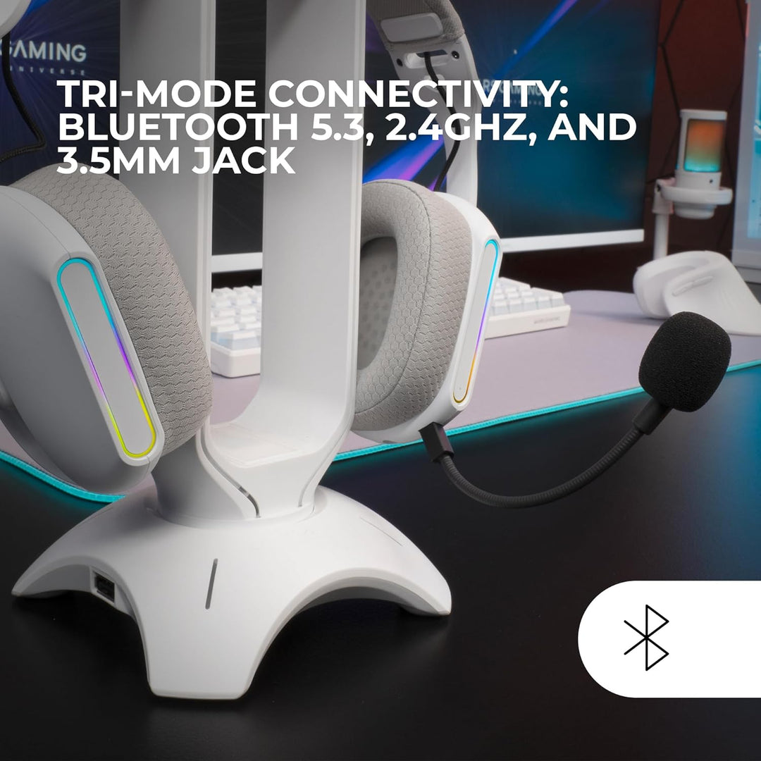 Mars Gaming MHW-PRO, Kabelloses Gaming-Headset ARGB Flow, 3D Surround Sound 7.1, Bluetooth 5.3 + 2.4