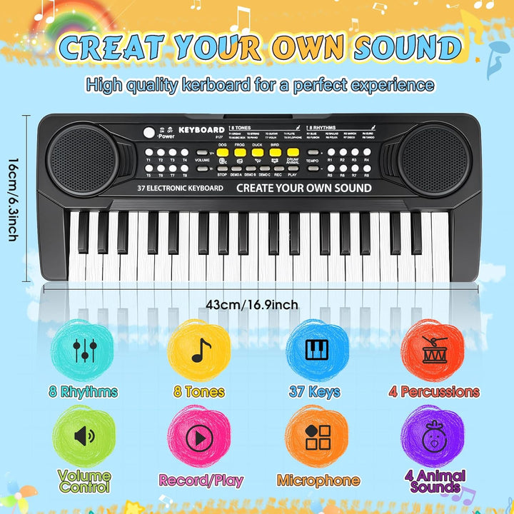 m zimoon Keyboard Kinder mit Mikrofon, Tragbare Multifunktions Kinder Keyboard 37 Tasten ab 3 Jahre,