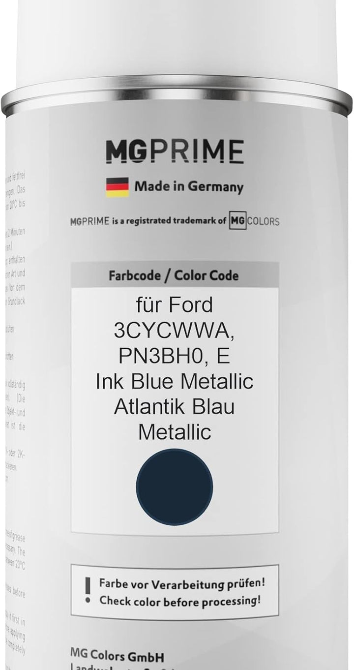 MG PRIME Autolack Sprühdosen Set für Ford 3CYCWWA / PN3BH0 / E Ink Blue Metallic/Atlantik Blau Metal