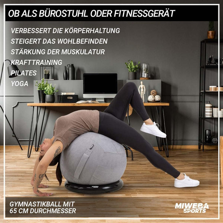 Miweba Sports Gymnastikball | 65 cm ∅ - Traglast 500 kg - Pilates Ball - Pezziball - 4in1 Set inkl B