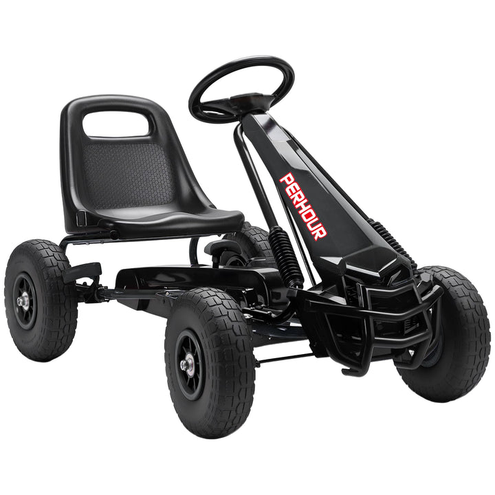 AIYAPLAY Go-Kart Gokart mit Pedalen für Kinder, verstellbarer Sitz, EVA-Reifen, Schwarz | Manuelle K