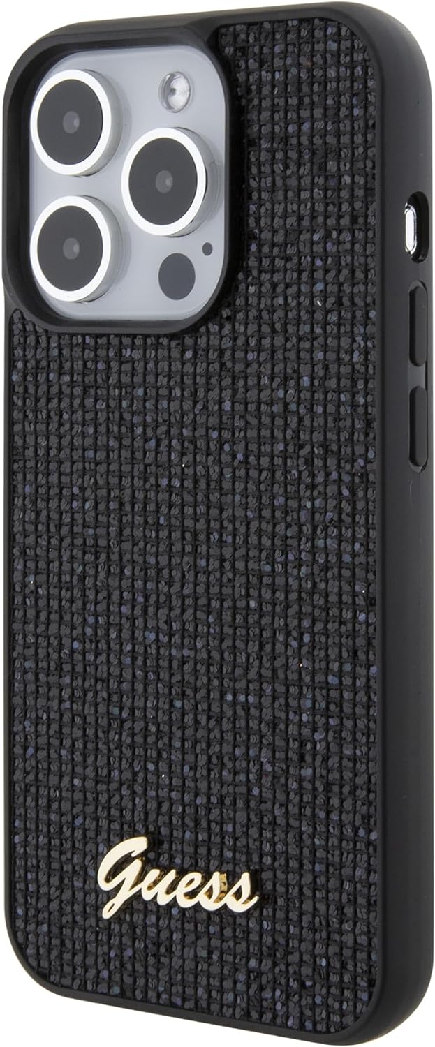 GUESS GUHCP15LPMSDGSK Hülle für iPhone 15 Pro 6.1" Schwarz hardcase Disco Metal Script