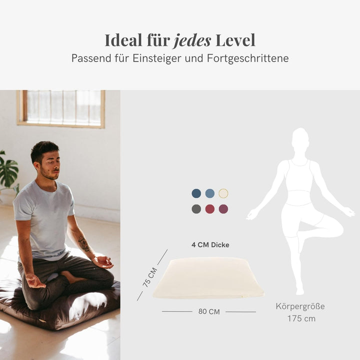 Lotuscrafts Meditationsmatte Zabuton Deluxe - Extra Dick - Meditationskissen Unterlage für entspannt