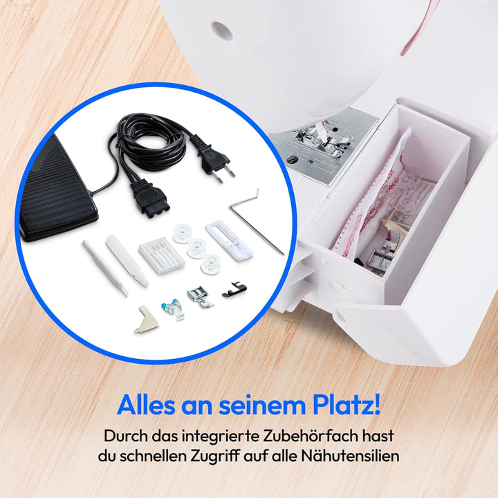 MEDION Freiarm-Nähmaschine SM60 (60 Watt, 60 verschiedene Stichmuster mit Knopflöchern, LED Nählicht
