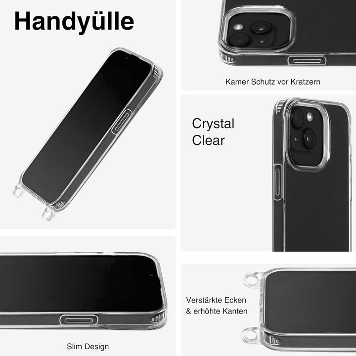 Jalouza Handykette, Kordel & Hülle Bundle kompatibel mit iPhone 13 - Gliederkette in Gold und Kordel