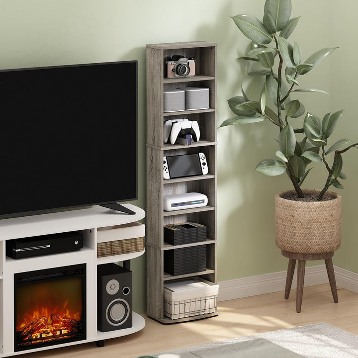 Furinno JAYA Platzsparender Multimedia-Lagerturm, Französische Eiche, 8 Tier, Französische Eiche