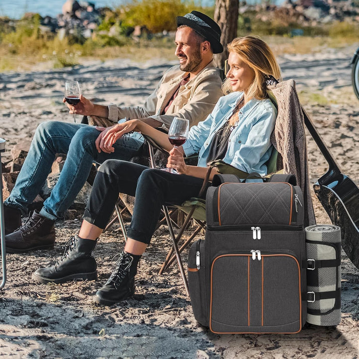 Picknick-Rucksack für 4 Personen, Picknickkorb-Set, auslaufsichere Picknicktasche, Strandkühlrucksac
