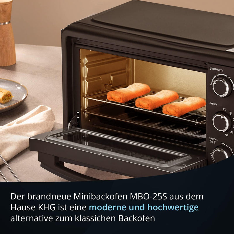 KHG Minibackofen MBO-25S mit Umluft 25l aus Metall in schwarz, 5 Bedienungsstufen, bis 1.500 Watt, i