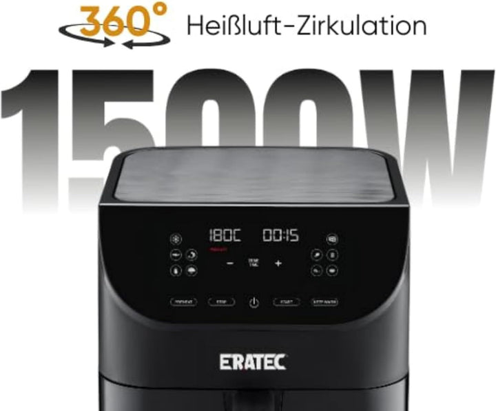 ERATEC AF-60 Heissluftfritteuse XXL 5,5L 1500W Air Fryer ohne Öl Heisluftfritöse mit LED Touchscreen