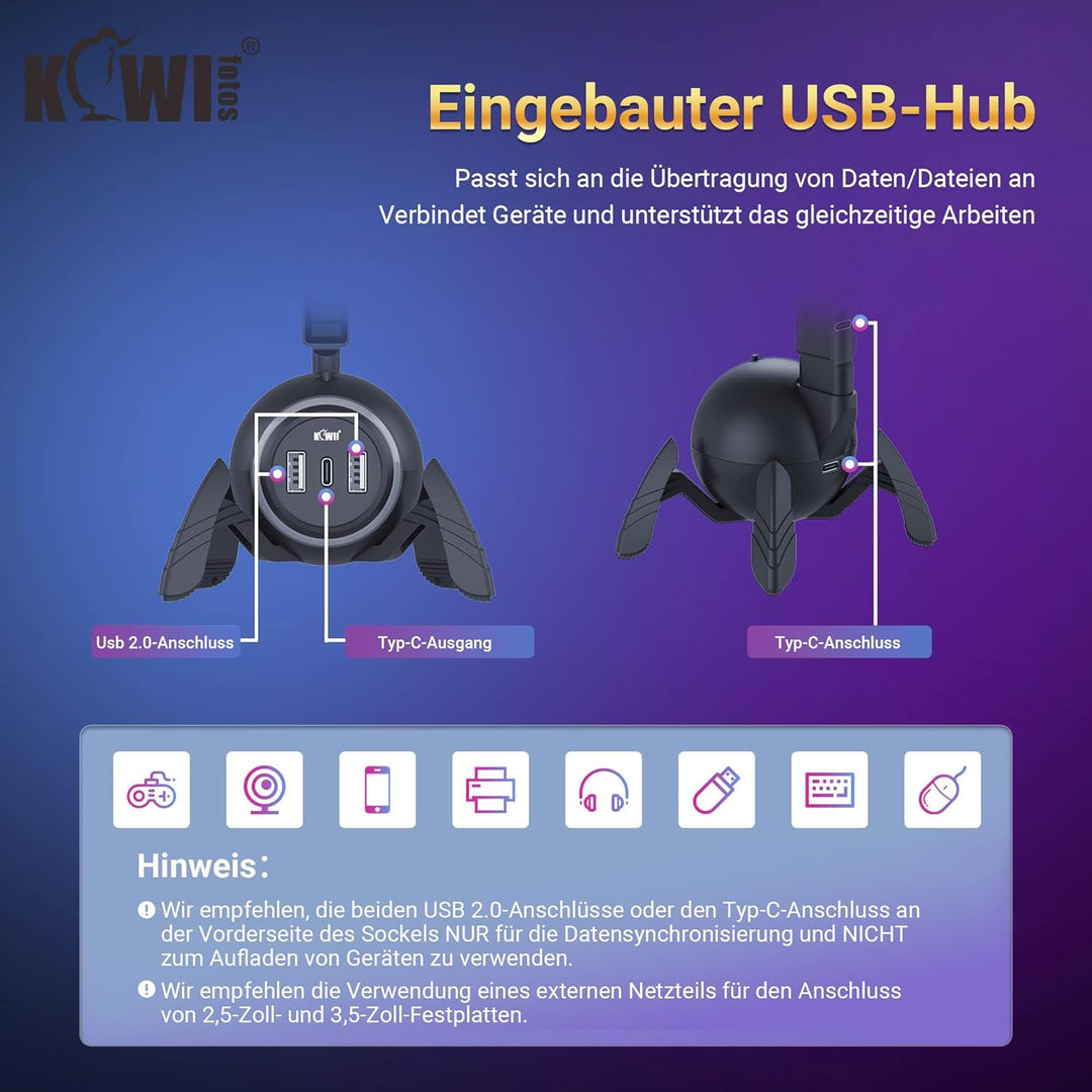 KIWIFOTOS Headset-Ständer mit USB-Hub, RGB-Kopfhörerständer mit Spinnen-Design, rutschfeste Untersei