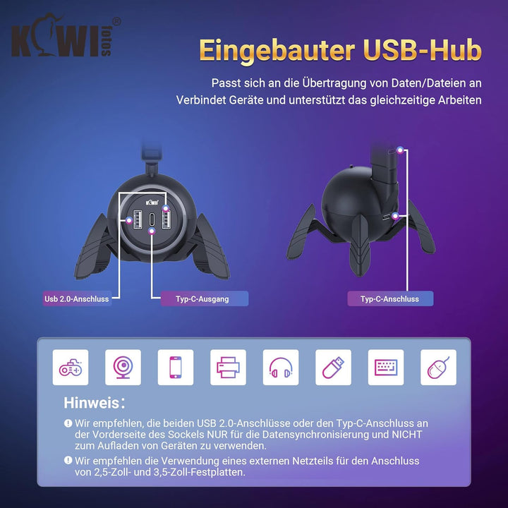 KIWIFOTOS Headset-Ständer mit USB-Hub, RGB-Kopfhörerständer mit Spinnen-Design, rutschfeste Untersei