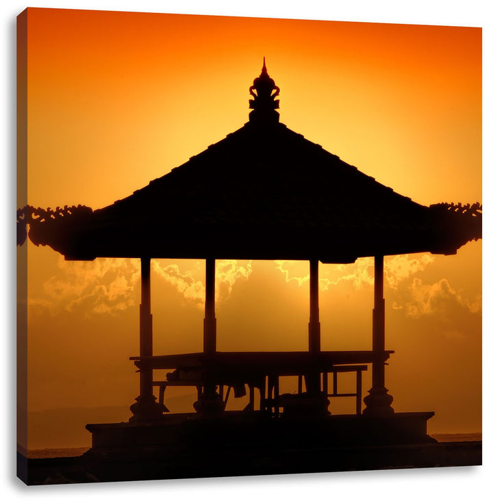 Pixxprint Pagode in Bali im Sonnenuntergang, Format: 70x70 auf Leinwand, 70x70