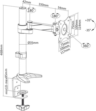 Maclean MC-717 Tischhalterung TV Monitor Halterung Halter Ständer Monitorarm 13"-27" 8 kg VESA 75x75