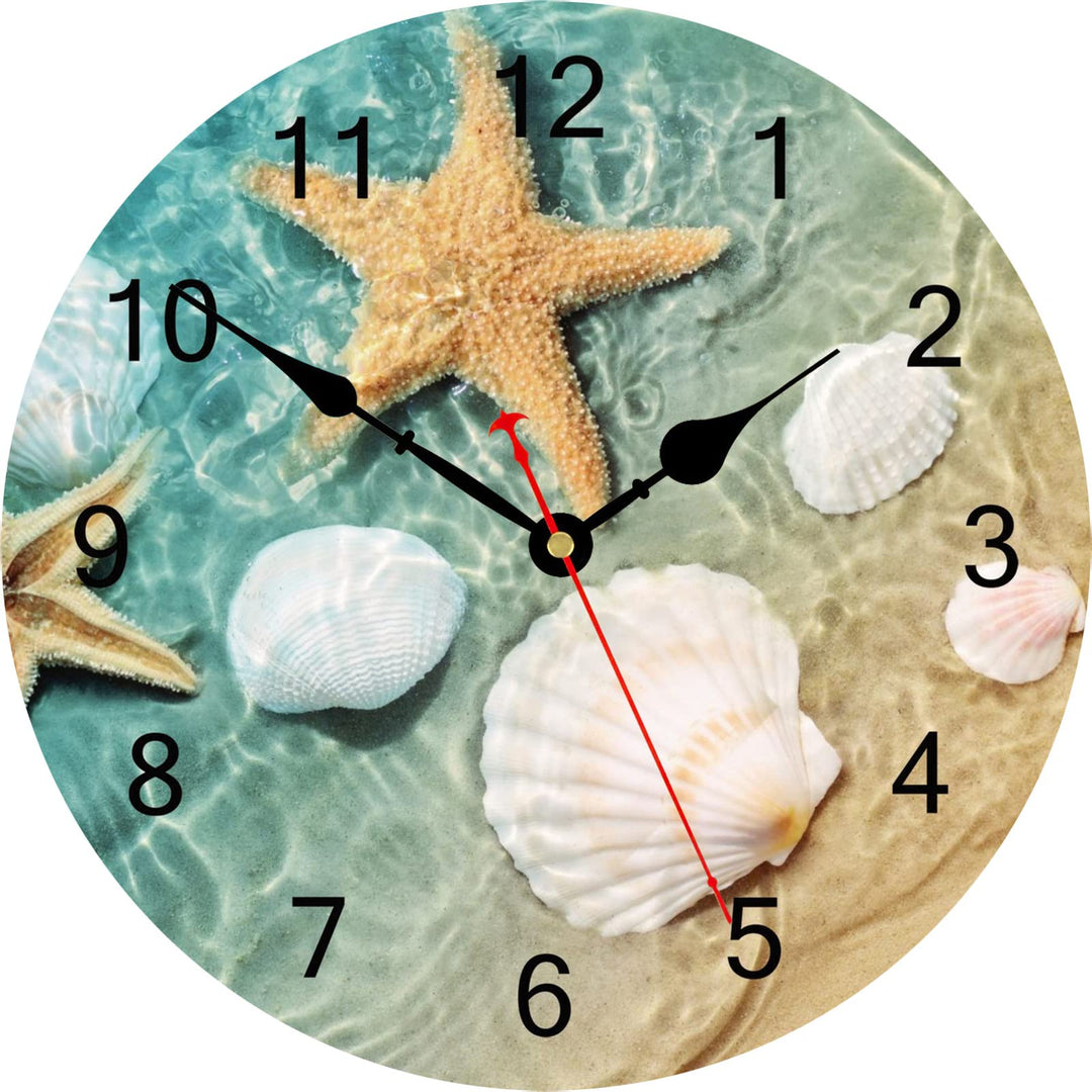 TAHEAT 30 cm Wanduhr Maritime Muschel Seestern, Leise Ohne Tickgeräusche Batteriebetrieben Uhren, Sc