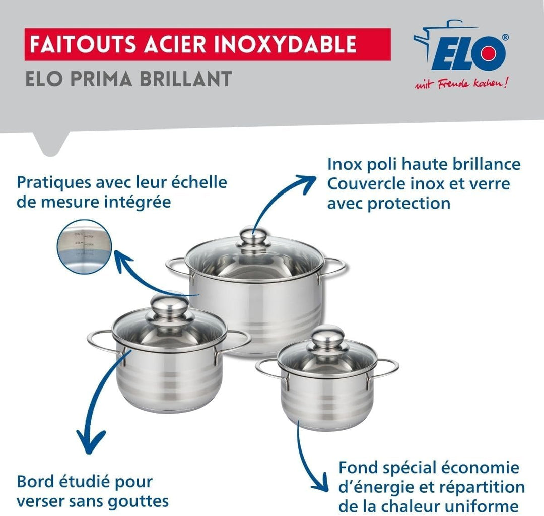 ELO 9880450 Kochgeschirr-Set, 5-teilig, 2 Bratpfannen 24 und 32 cm, 3 Kochtöpfe 14, 16 und 20 cm Elo