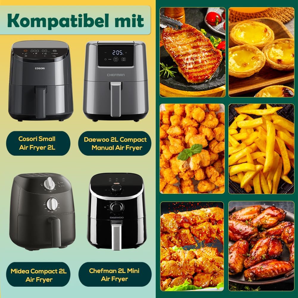 BYKITCHEN 200 Stück Airfryer Backpapier für Chefman/Midea/Cosori Mini Heissluftfritteuse 2L, Airfrye